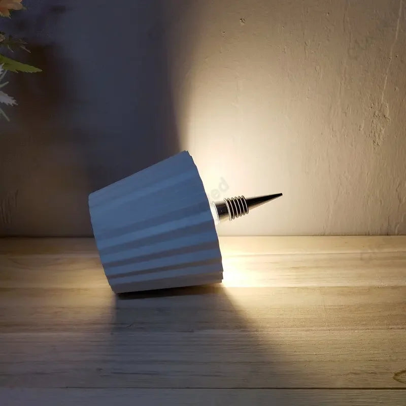 lampe table moderne bleu noir blanc rayures verticales abat jour base rechargeable led 5w
