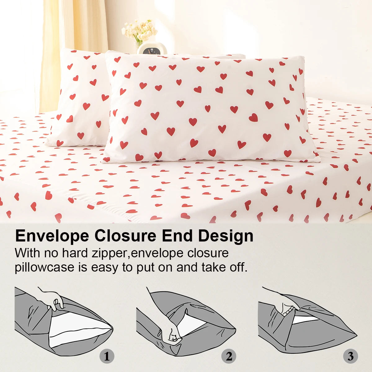 ensemble literie moderne coeurs rouges imprimés blanc 135x200cm 150x200cm polyester doux