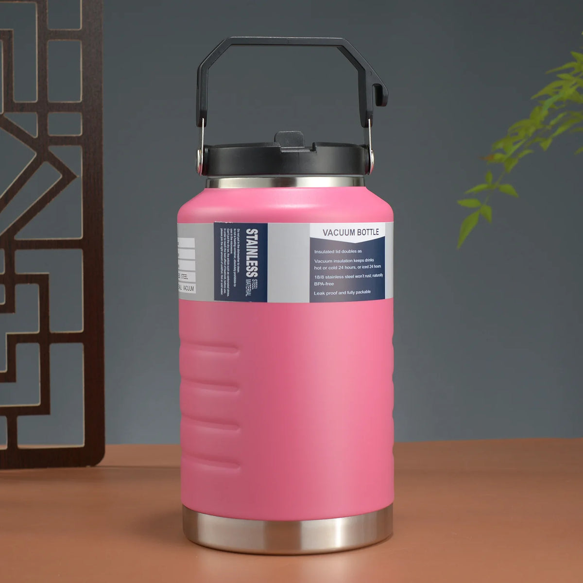 thermos bouteille 1500ml 2000ml acier inoxydable rayures horizontales poignée couvercle moderne vert olive noir