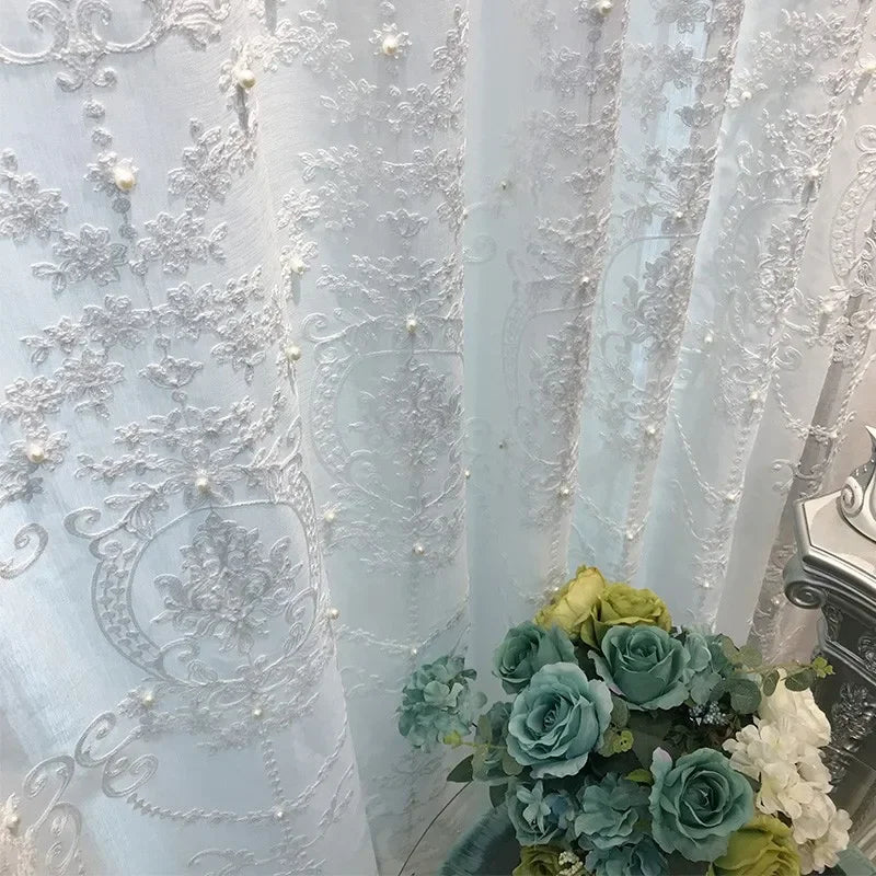 rideau blanc brodé semi opaque classique fenêtre française blackout maison