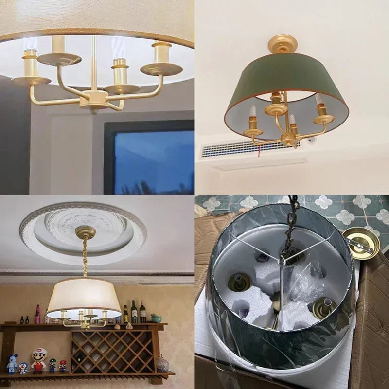 lampe suspendue or beige vert olive tissu fin métal minimaliste américaine chaîne ajustable ampoules