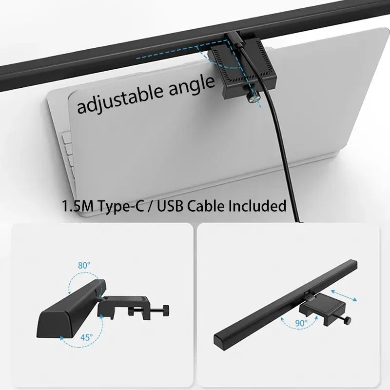 lampe led moderne noire clip ordinateur portable 50cm 33cm usb alimentée continu toucher interrupteur