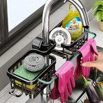 support rangement cuisine salle bain noir perforé moderne minimaliste fixations gants brosses flacons crèmes