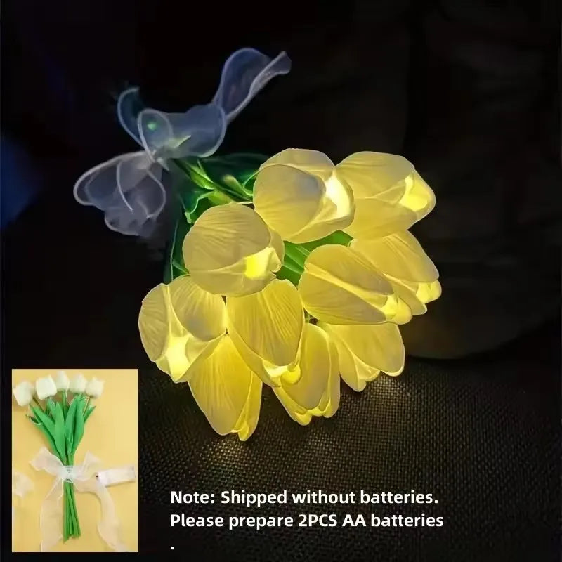 décoration intérieure moderne bouquet tulipes lumineuses orange jaune rose adhésif anniversaire mariage