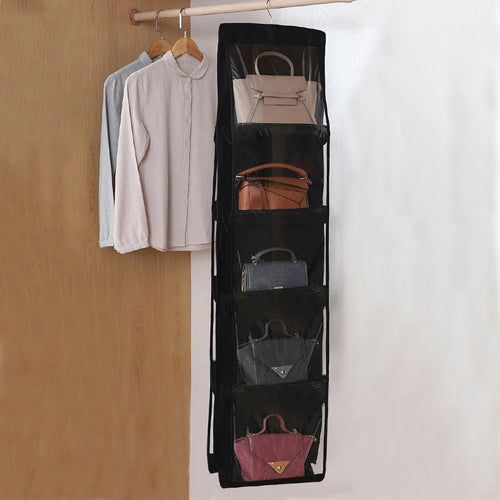 organiseur suspendu multi usages sacs rangement transparent moderne armoire crochets rotatifs respectueux environnement pliable