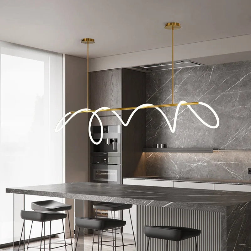 Lustre suspendu néon LED design minimaliste en couleur or