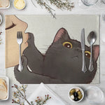 serviette table illustration chat mignon couleur beige gris rose toile lin respectueuse environnement
