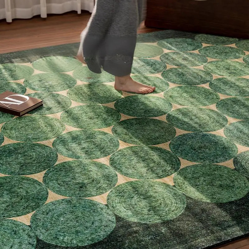 tapis vert moderne salon durable polyester texture douce adhésif circulaire géométrique