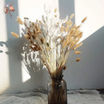 bouquet fleurs séchées naturel rustique vase verre coeur métal noir