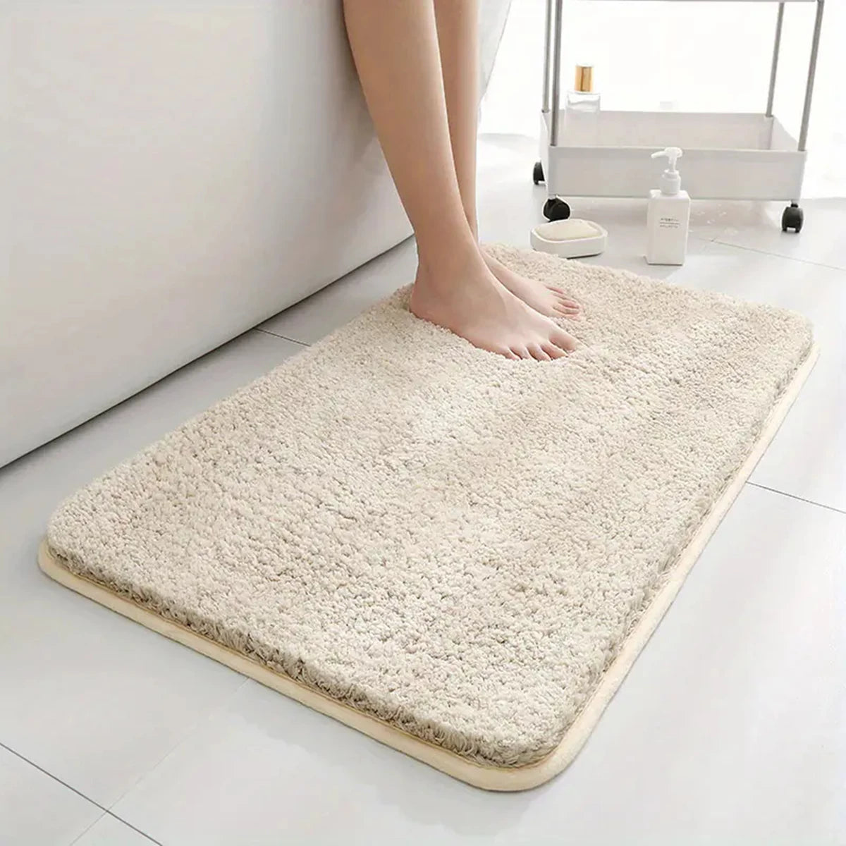 tapis bain marron clair moderne doux absorbant eau antidérapant polyester