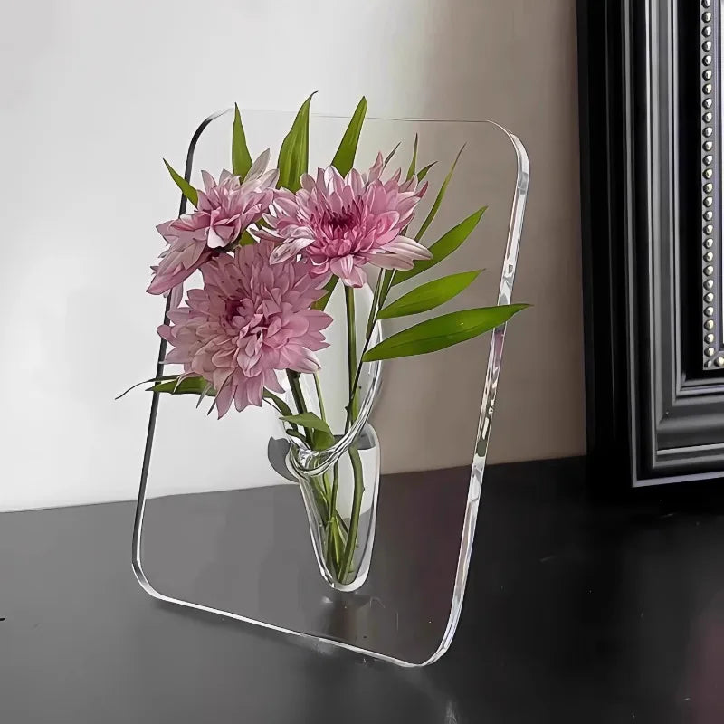 support fleurs transparent rectangulaire moderne vase intégral adhésif plantes hydroponiques