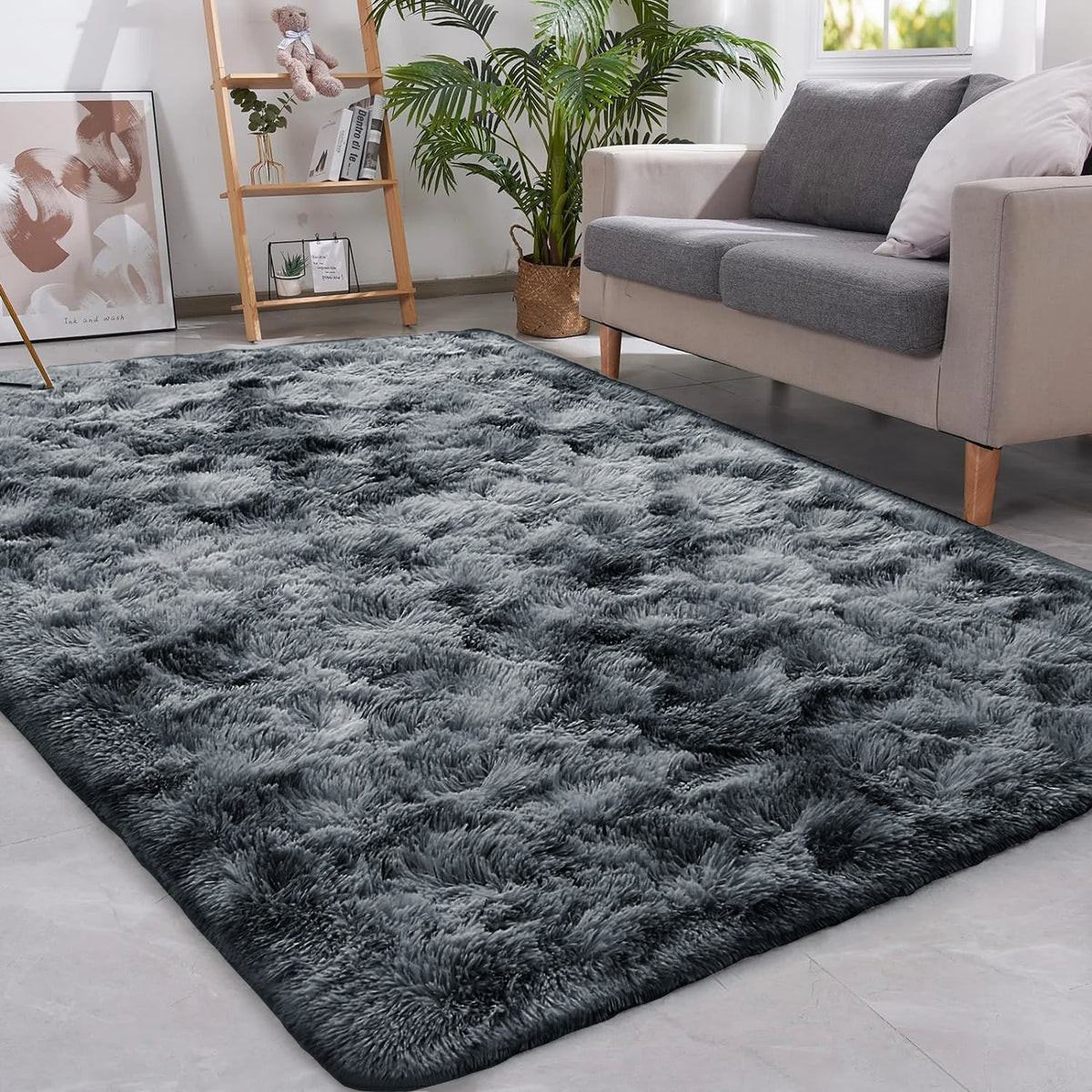 tapis gris noir peluche épaisse moderne salon chambre décoratif durable 120cm 160cm 230cm