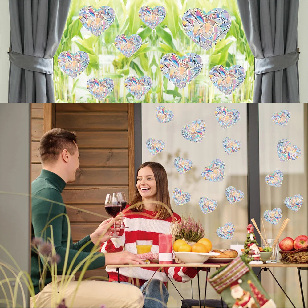 sticker decoratif multicolore geometrique moderne adhesif coeurs papillons champignons feuilles lune echangable fenetre maison