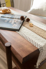 chemin table crocheté franges beige blanc rustique maison décoratif polyester coton large longueur