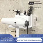 support mural moderne sèche cheveux brosse rasoir adhésif gris blanc rangement salle bain