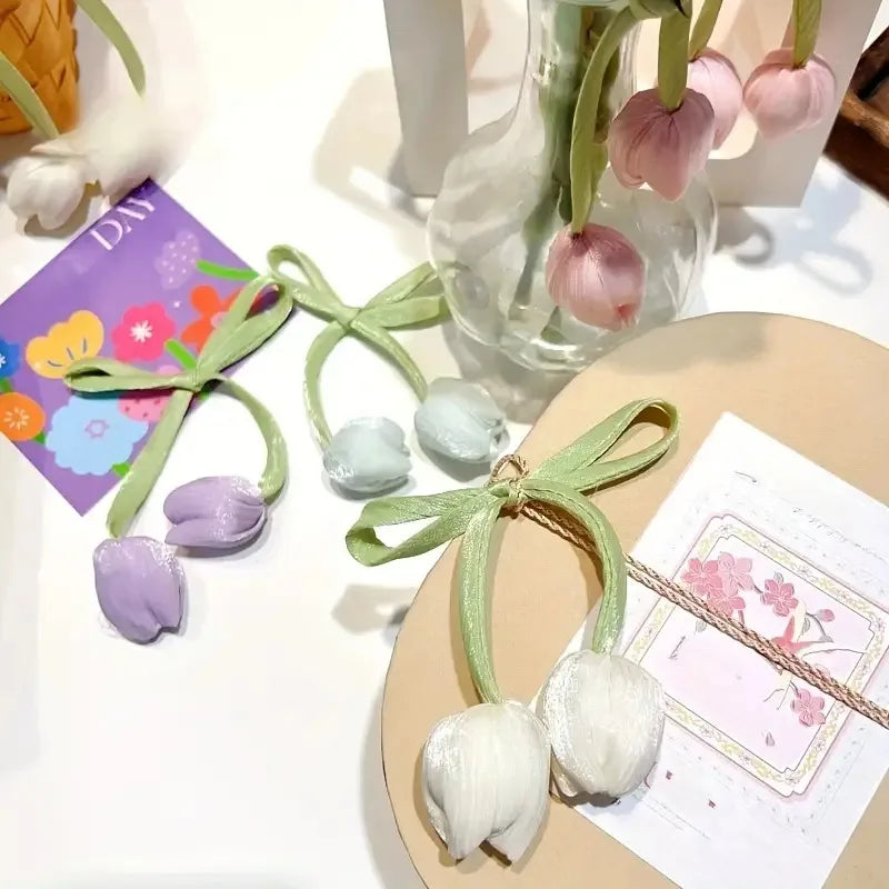 boucles rideau tulipes rose blanc vert violet ruban décoratives floral accessoires bricolage mariage