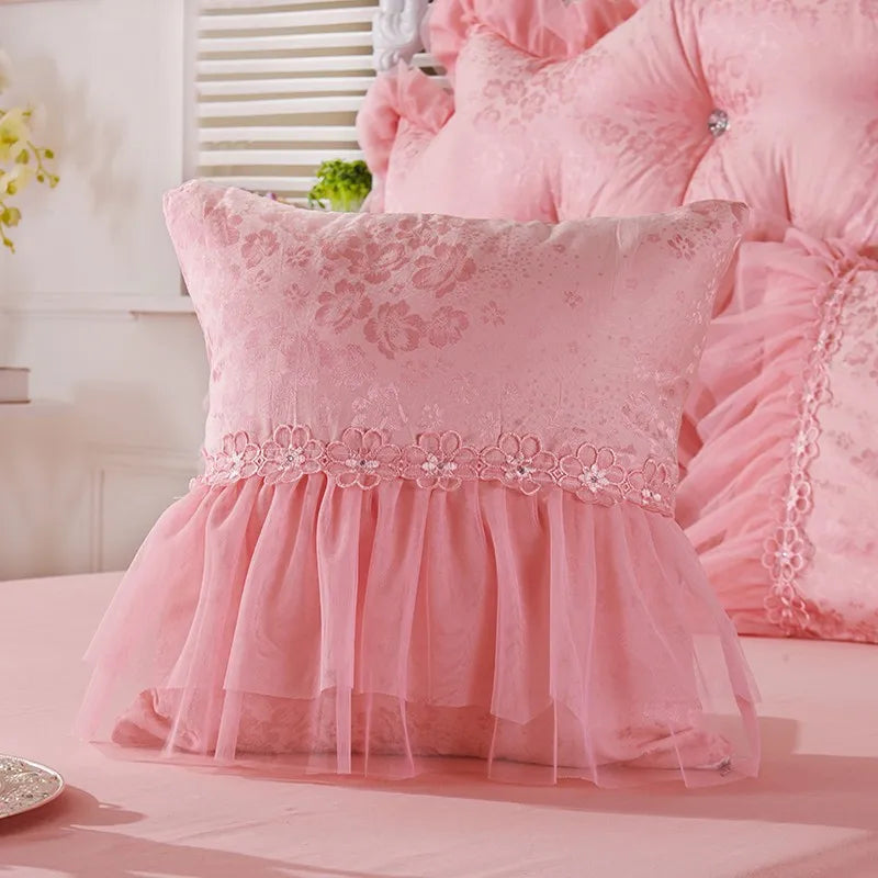 Ensemble de literie 4 pièces rose jacquard