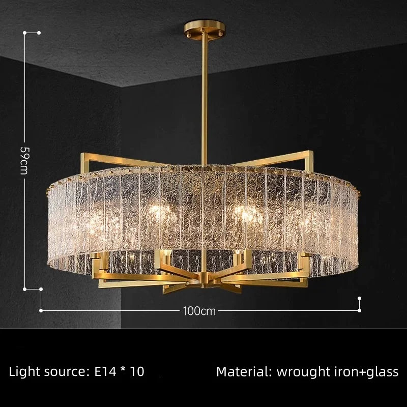 suspension lumineuse moderne élégante or noir transparent verre strié chambre salon restaurant