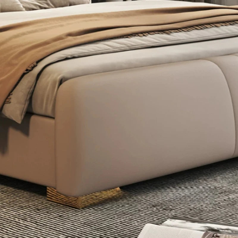 lit moderne bois tiroirs intégrés 182cm 151cm beige simples lignes verticales