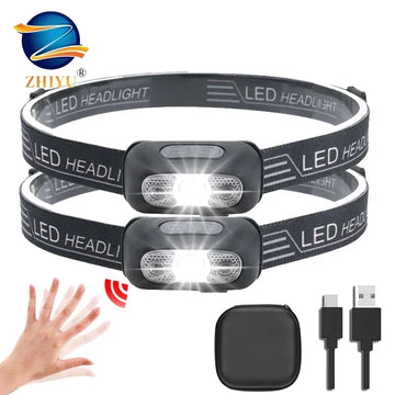 lampe frontale led noire rechargeable usb camping randonnée urgence poissons moderne pratique