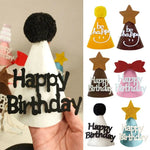 chapeau festif happy birthday étoiles dorées rubans pompons sourires