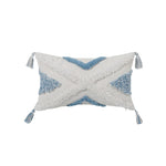 coussin decoratif bleu blanc motif geometrique moderne boho chic amovible lavable tassel adhésif coton