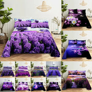 ensemble literie violet motifs floraux papillons drap housse taies oreiller floral onirique