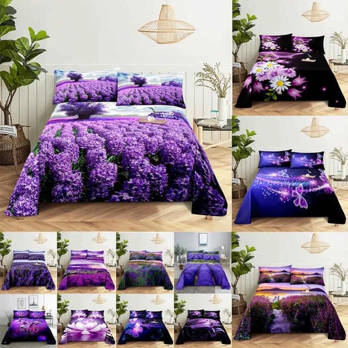 Parure de lit violette Butterfly avec drap housse et taie d'oreiller