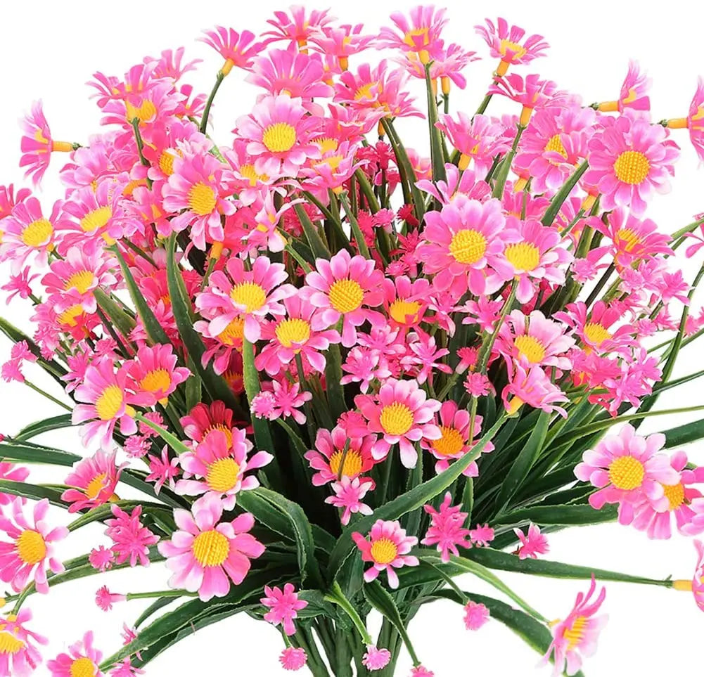 décoration extérieure bouquet artificiel fleurs simples feuilles vertes moderne blanc vert