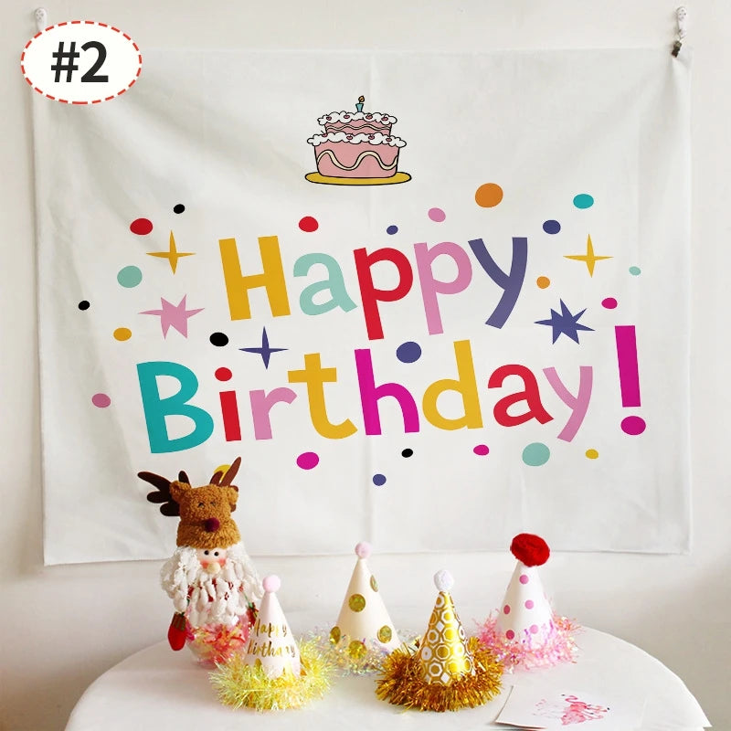 décoration chambre coucher rideau mural happy birthday confettis arc ciel lettres motifs festifs clips