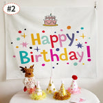décoration chambre coucher rideau mural happy birthday confettis arc ciel lettres motifs festifs clips