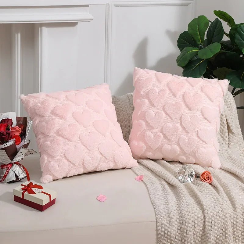 housse coussin jacquard motif cœurs rouge blanc rose pâle 100 polyester décoratif sofa chaise