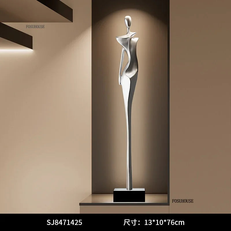 sculpture abstraite noire dorée argentée contemporaine minimaliste 76cm haute base plate