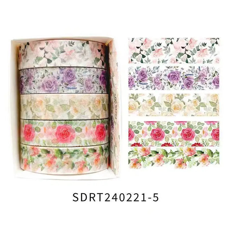 ruban adhésif décoratif multicolore fleurs papillons vintage floral boîte inclusion adhésif mignon étudiant cadeau