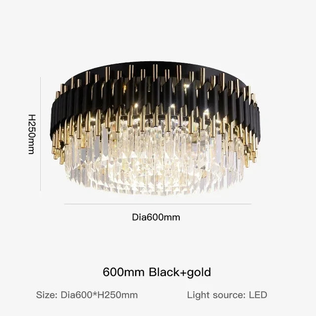 lustre contemporain noir doré cristal suspension salon élégante barres verticales pendants transparents