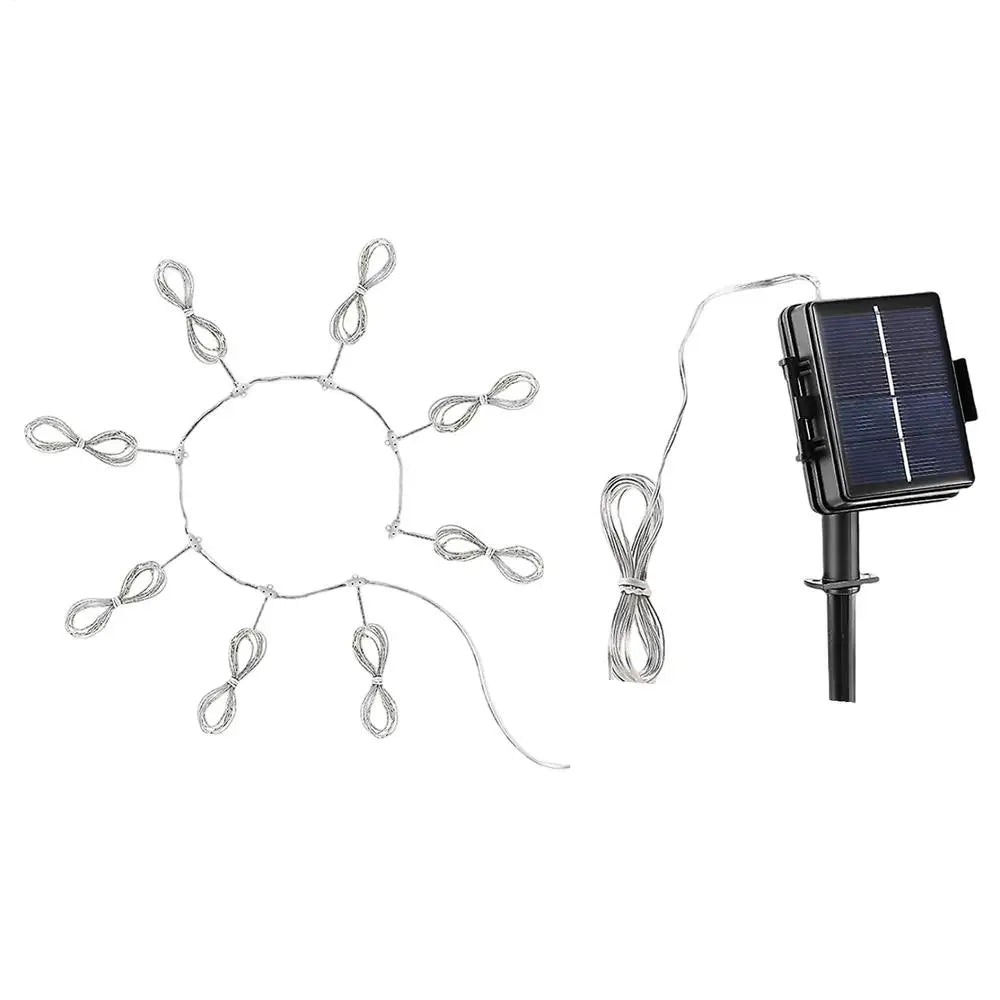 parasol moderne beige 104 led solaire modes ip67 étanche patio jardin lumière clips câble