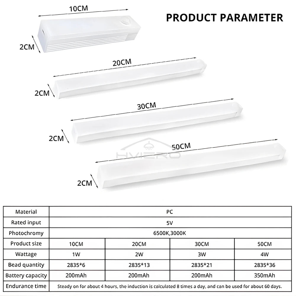 lampe induction corporelle rechargeable blanc moderne minimaliste clips chargeur 10cm 20cm 30cm 50cm