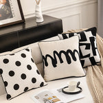housse coussin polyester géométrique jacquard noir blanc moderne salon décoration