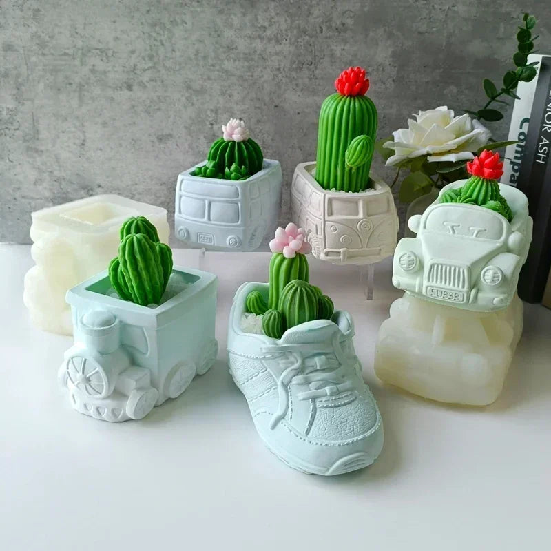cache plantes forme voiture camion train blanc rose vert vintage rétro