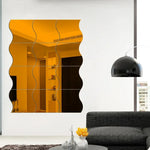miroir moderne ondulé autocollant bleu blanc noir doré mur carreaux meubles