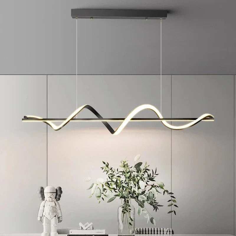 lampe suspendue moderne ondulé noir doré 100cm 120cm led 48w 68w