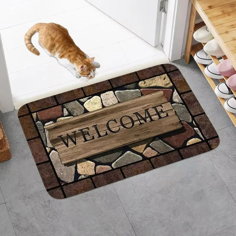 tapis d'entrée rustique motif bois roche antidérapant bienvenue extérieur moderne multicolore