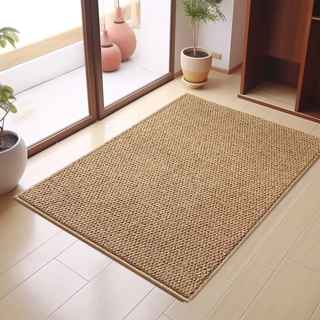 tapis moderne rustique polyester noué beige clair extérieur intérieur salon chambre durable lavable machine