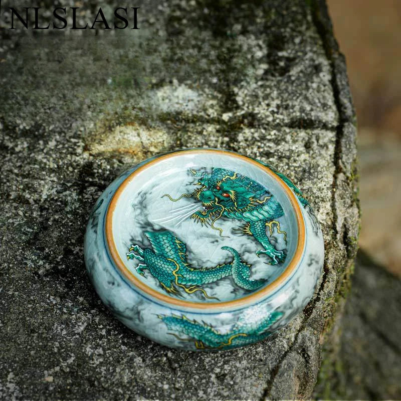 boîte thé bleu blanc rouge peinture chinoise artisanale tasse inclusion montagne fleur