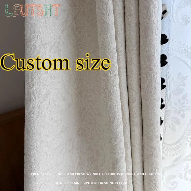 rideau occultant blanc moderne texture froissée motif floral pompons salon