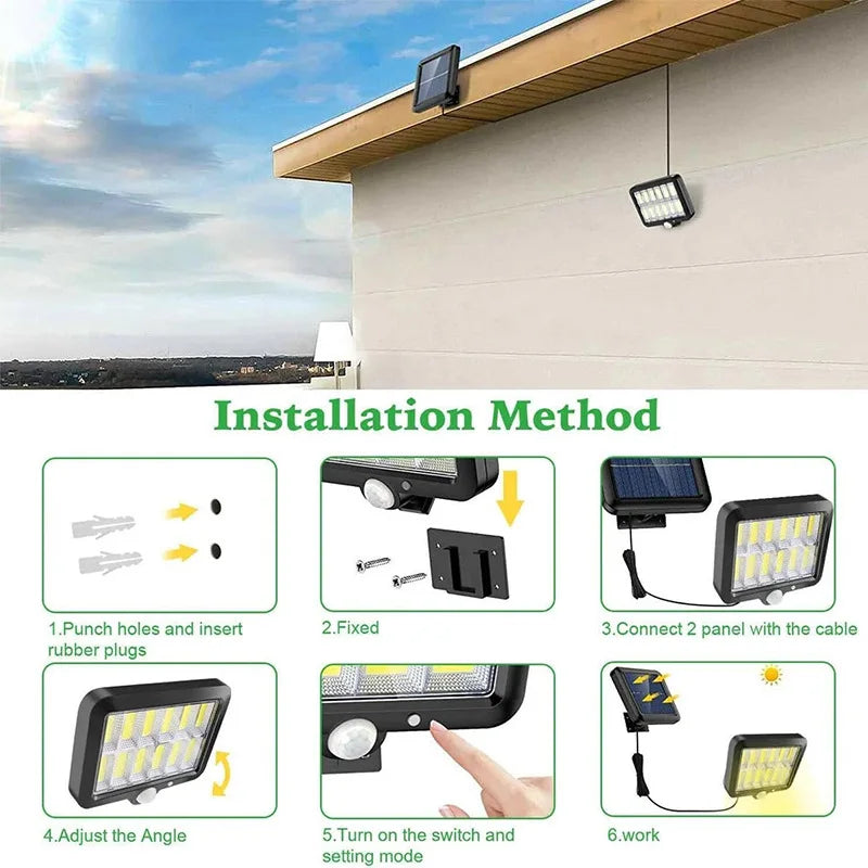 lampe solaire murale détecteur mouvement 18 led ip65 étanche moderne clips câble jardin rue