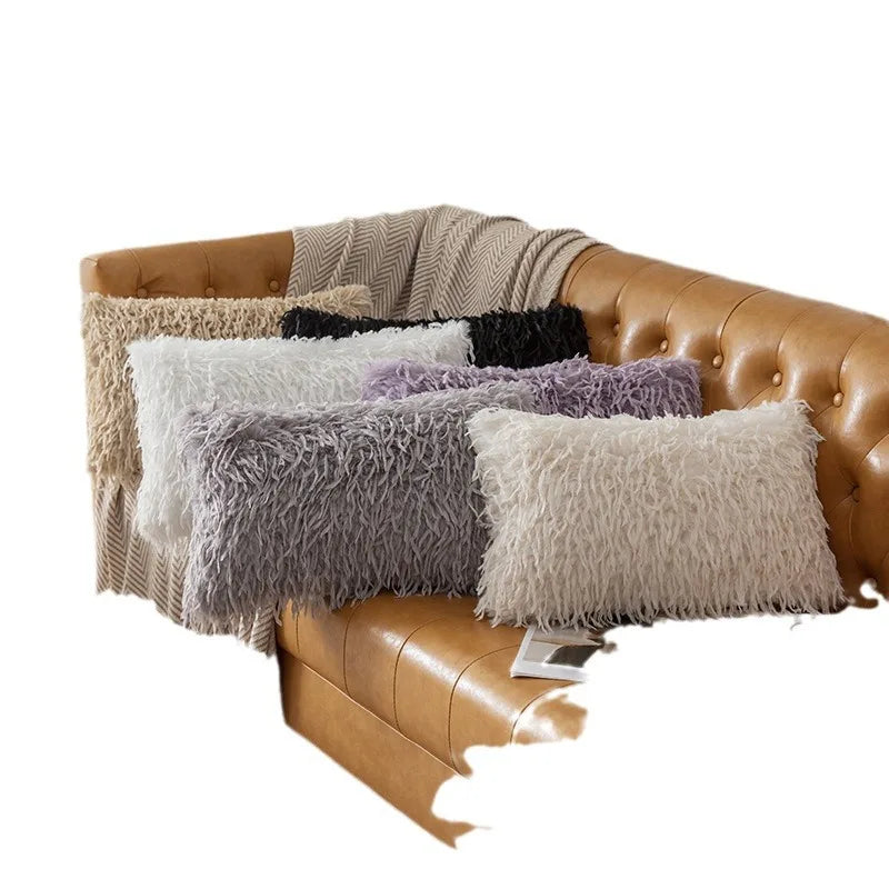 coussins polyester solides modernes noir gris beige violet blanc opaques texture frisée fixés