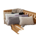 coussins polyester solides modernes noir gris beige violet blanc opaques texture frisée fixés