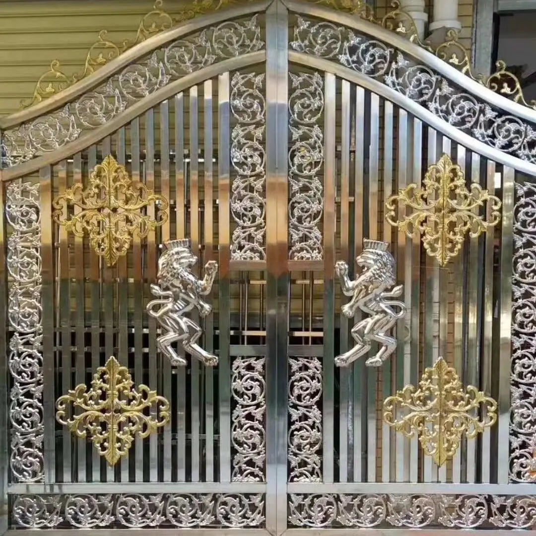 ornement métallique doré floral art nouveau baroque fixations invisiblesextérieur maison deco porte fleuri geometrique