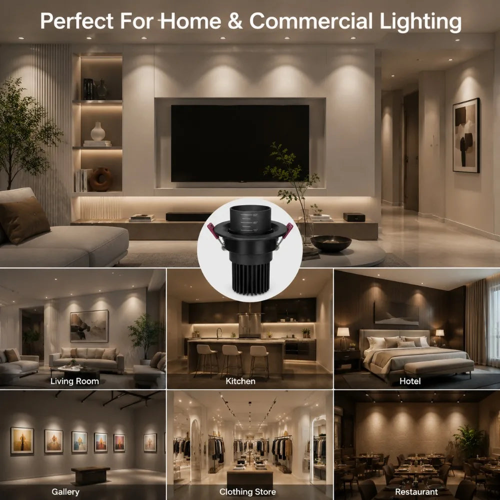 spot led noir réglable angle faisceau 15 45 60 modernes clips ressort 7w
